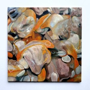 An oil paint on canvas panel painting of ready to eat cockles by David Nicol